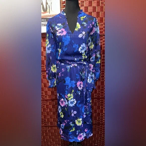Jessica Howard NWT Blue and Pink Long Sleeve V-Neck Sundress Size 18W - Picture 4 of 10